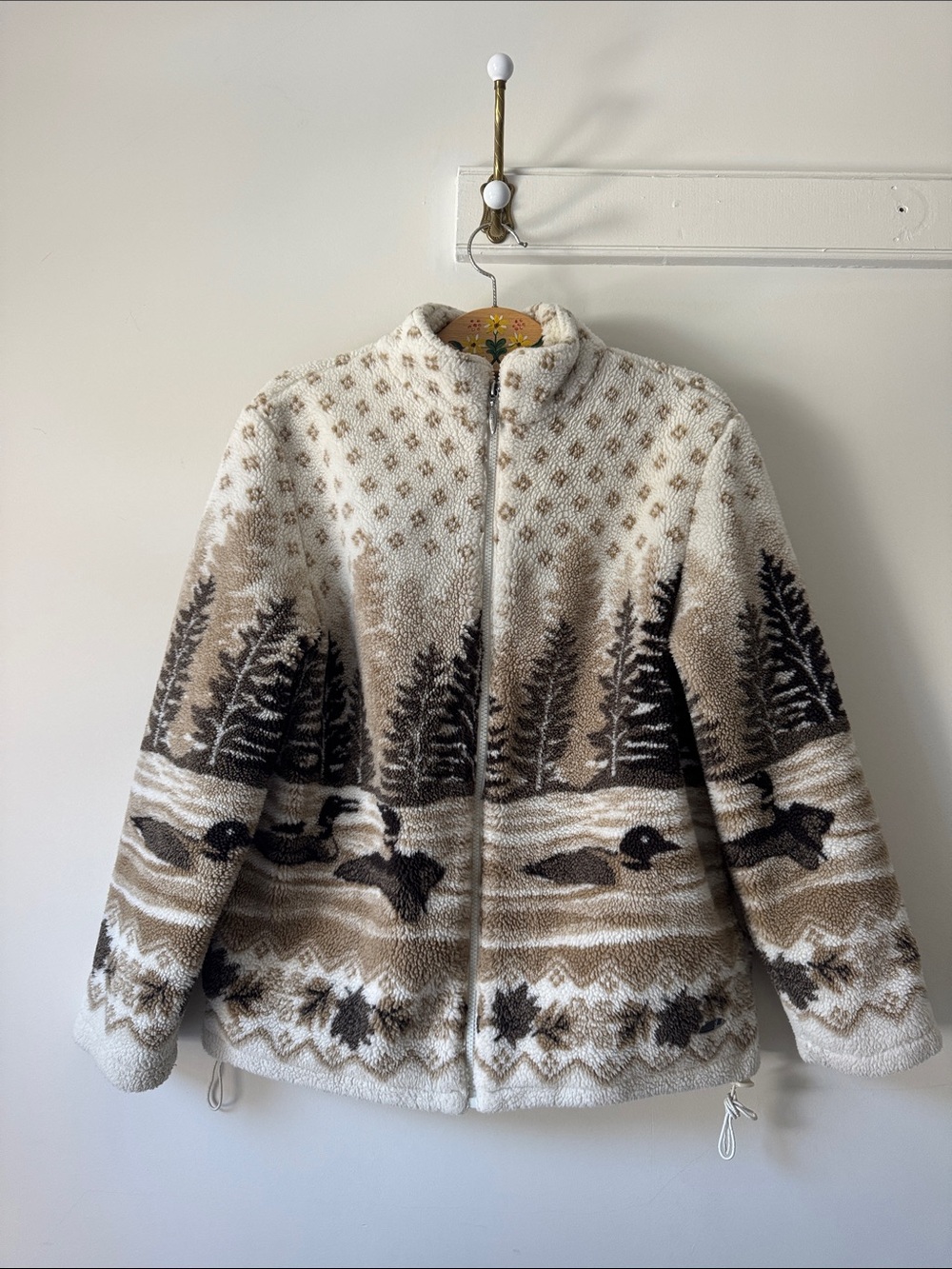 Northern Reflections Duck Forest Fleece Jacket in Cream & Brown